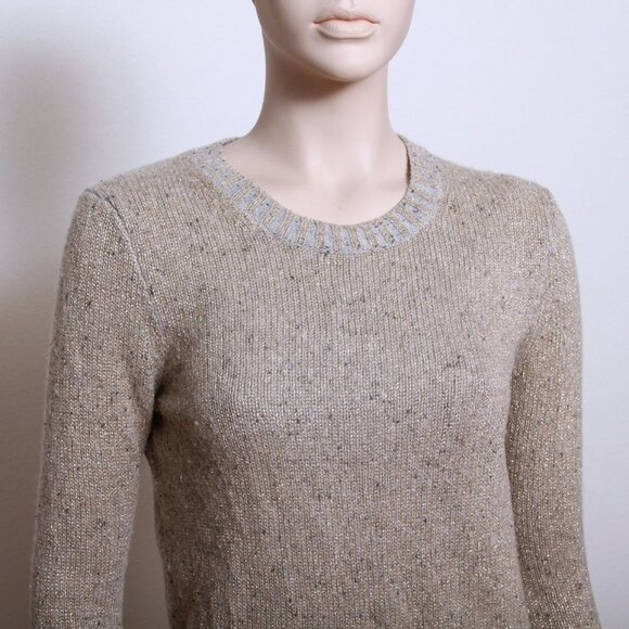 J. Crew Factory Metallic Lambs Wool Blend Crew Neck Sweater Tan Women Size XS - Picture 4 of 9